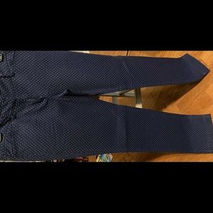Navy with light blue polka dot slacks